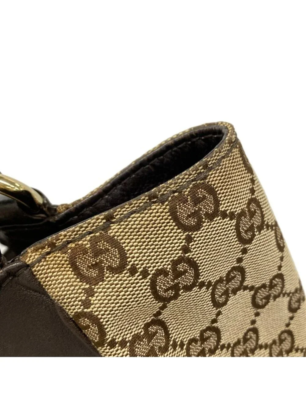 Gucci Tote Bag GG Pattern Charlotte Beige Dark Brown Leather